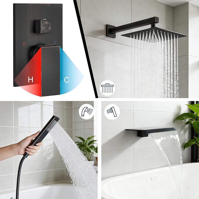 Midanya Shower System with Tub Spout, Bathtub Shower Faucet Set with Square - Image 4