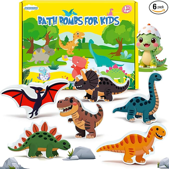Easter Bath Bombs for Kids, Dinosaur Bath Bomb Gifts for Boys & Girls, 6 Pack by Newfeifan