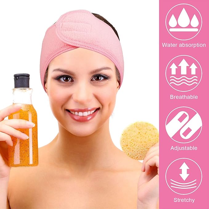 Whaline Spa Facial Headband Make Up Wrap Head Terry Cloth Headband Adjustable - Image 4