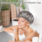Waterproof Shower Caps for Women, Solid Color Dual-Layer Elastic Band Design - Image 6