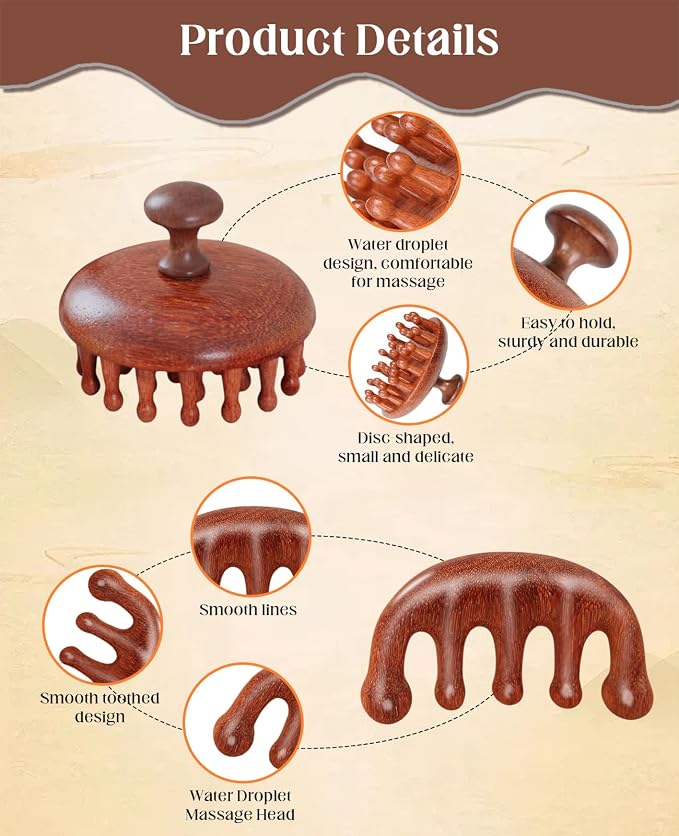 4 Pack Wooden Scalp Massager Comb, Portable Manual Head Massage Brush Tool Hair - Image 3