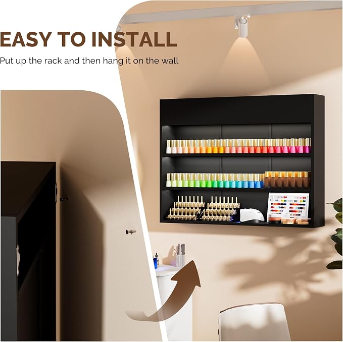 OmySalon Wall Mounted Display Rack, 47.6-Inch 3-Tier LED Nail Polish Organizer - Image 6
