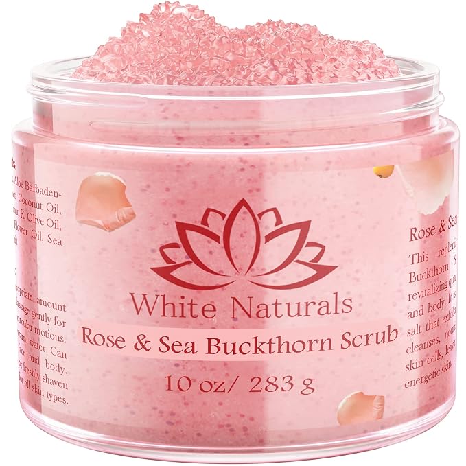 Organic Rose & Sea Buckthorn FACE & BODY SCRUB, Natural & Pure Exfoliating Scrub by WhiteNaturals