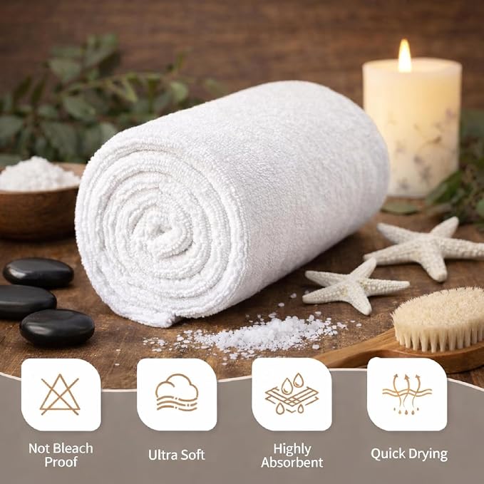 HOME ESSENTIALS Salon Towels 24 Pack, Quick Dry Gym Towels, Spa Face Towel - Image 6