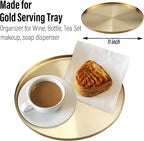 FREELOVE Gold Tray, Round Brass Serving Platter, Bar Circle Decorative Plate - Image 2