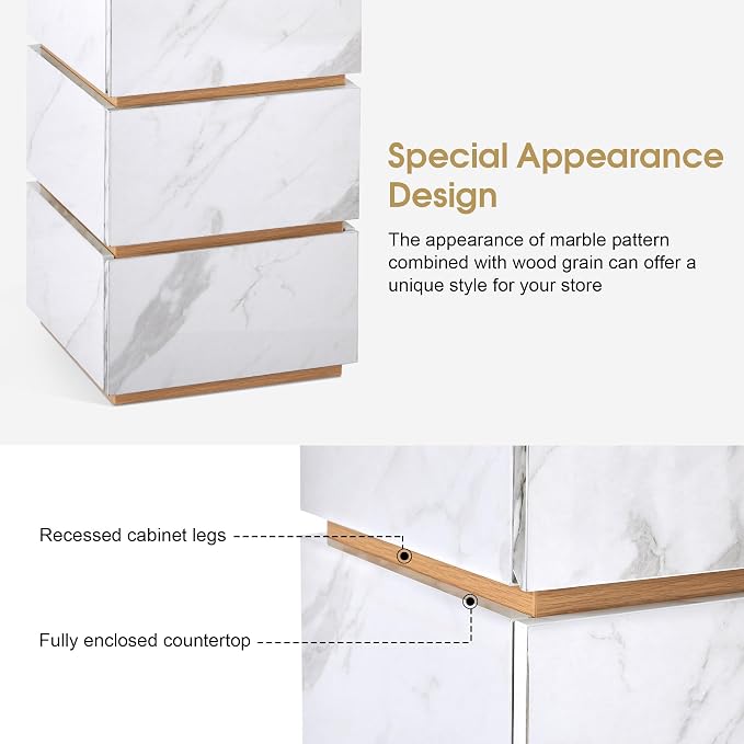BarberPub Marble Patterned Salon SPA Cabinet, Storage Barber Organizer - Image 7