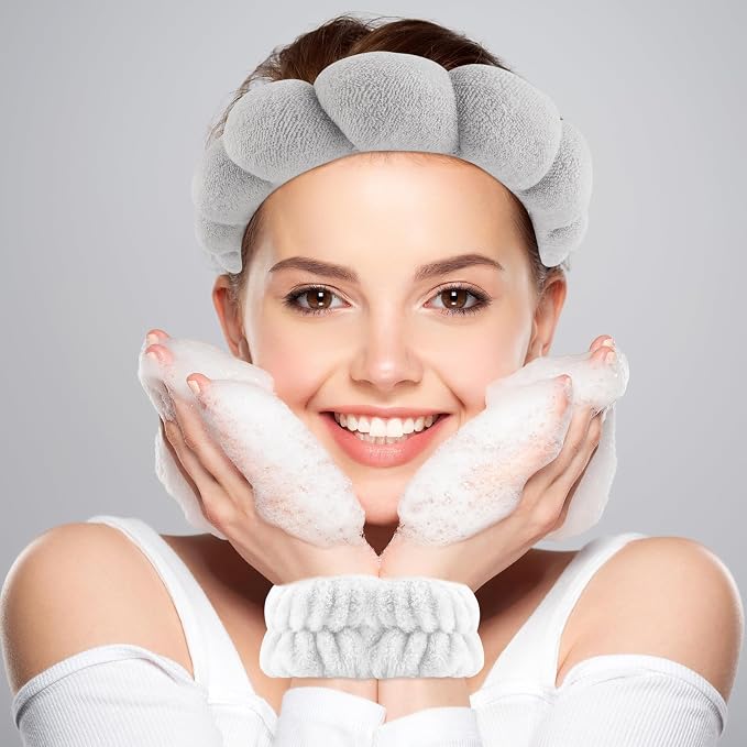 Zkptops Spa Headband for Washing Face Wristband Set Sponge Makeup Skincare - Image 2