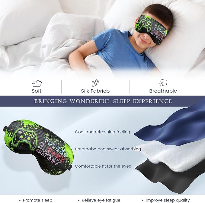 2 Pcs Boys Sleep Eye Mask, Guys Blackout Sleeping Silk Mask - Image 4