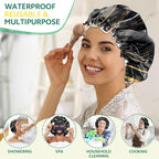 2 PCS Shower Cap Waterproof Double Layer Elastic Adjustable Reusable Hair Bath - Image 6