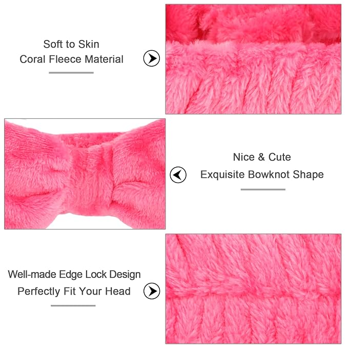 Ondder Spa Headband for Washing Face, Rose Red Terry Cloth - Image 2