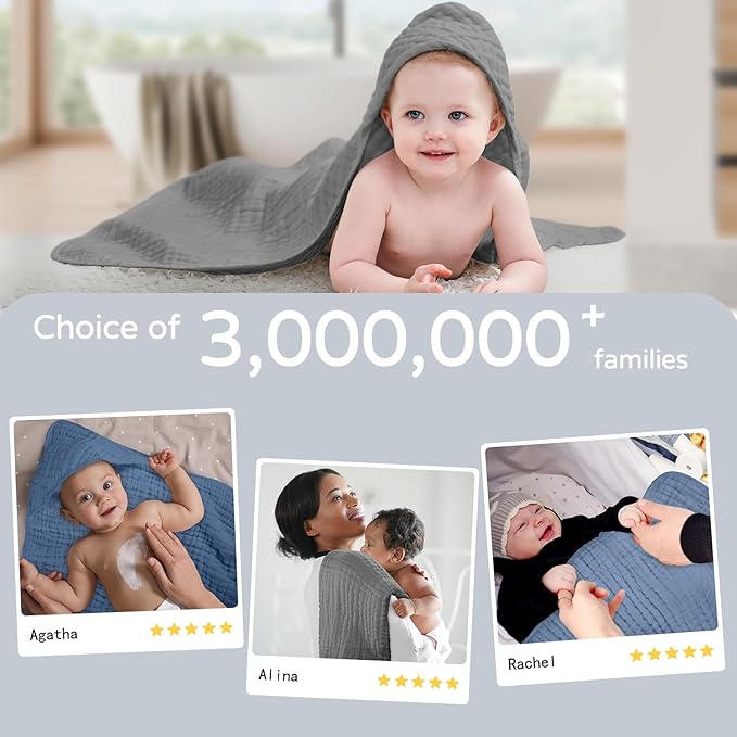 Yoofoss Hooded Baby Towels for Newborn 2 Pack 100% Muslin Organic Cotton Baby - Image 5