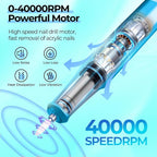 JOSGLOI Electric Nail Drill Professional: 40000RPM Electric Nail File Kit E - Image 2