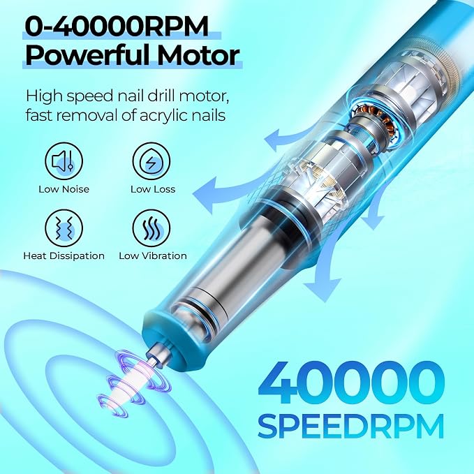 JOSGLOI Electric Nail Drill Professional: 40000RPM Electric Nail File Kit E - Image 2