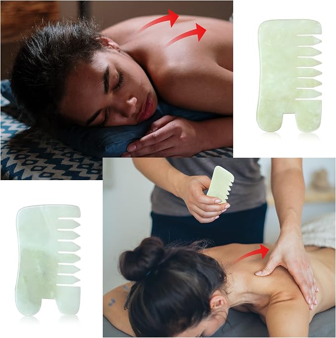 BBTO 2 Pcs Jade Comb for Scalp Massage Gua sha Comb for Head Body spa Hair - Image 6
