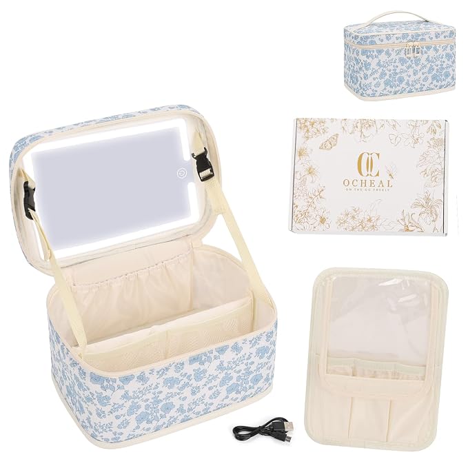 OCHEAL Makeup Bag With LED Mirror, Travel Makeup Bag With 3 Color Setting Light by OCHEAL