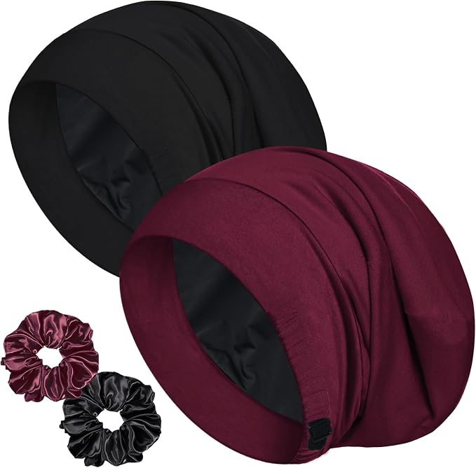 Sleep Cap Bonnet for Sleeping, Adjustable Cooling Ice Silk Lined Hair Bonnets by ROYBENS