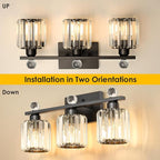 3-Light Black Modern K9 Crystal Vanity Lights - Image 6