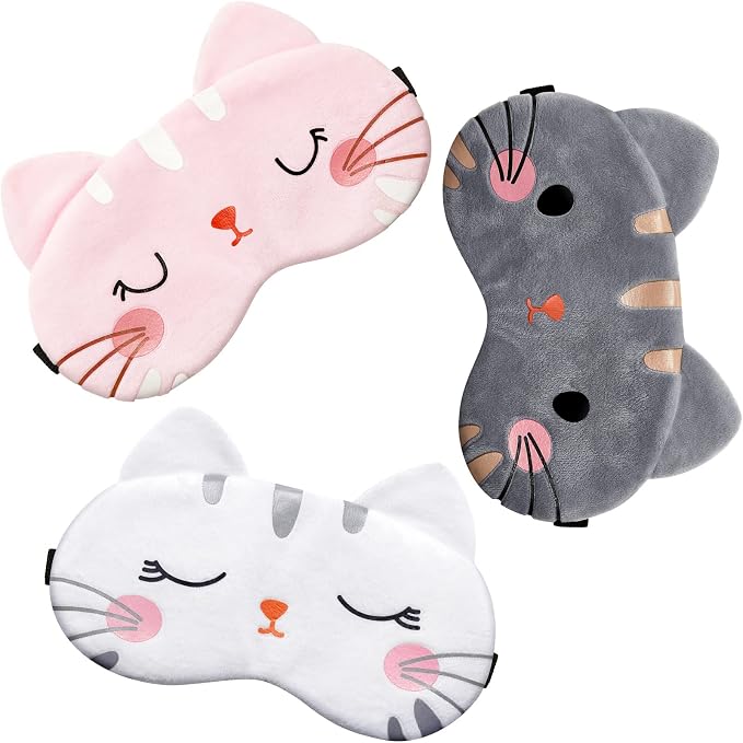 Haysandy 3 Pieces Sleep Mask for Kids Girls Cute Cat Sleeping Eye Cover Soft by Haysandy