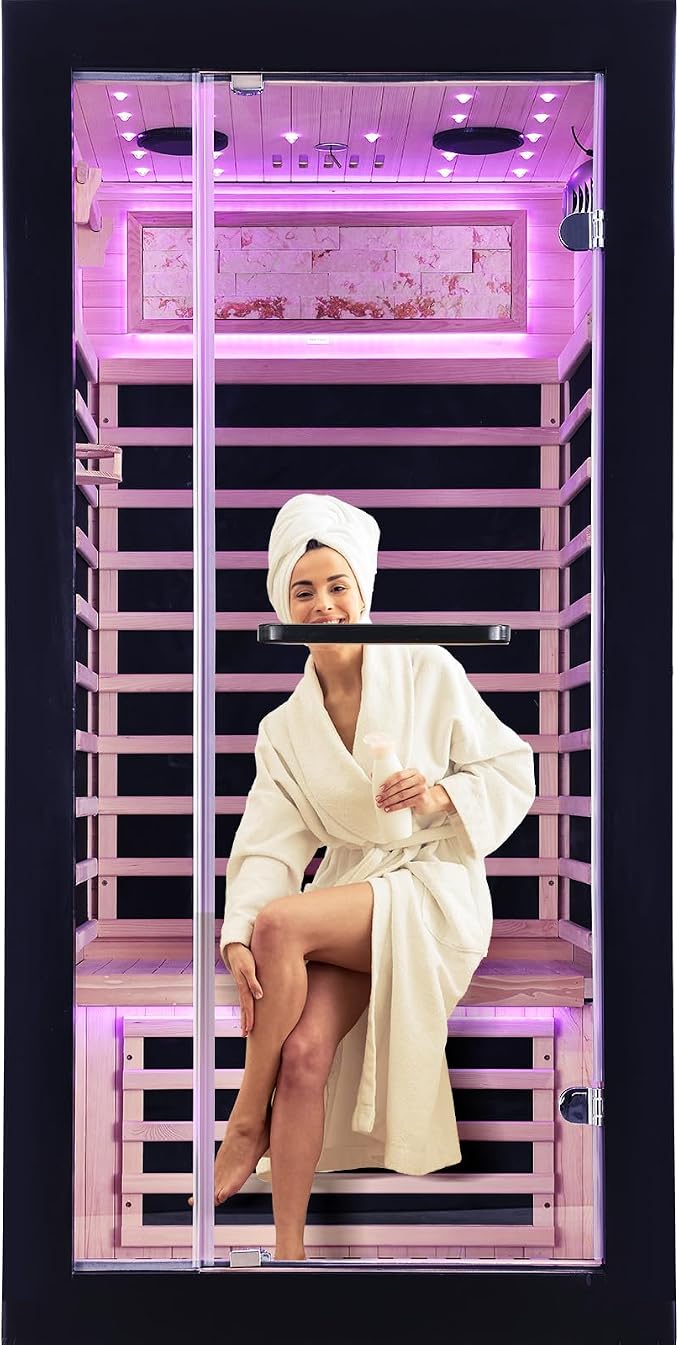 OUTEXER One Person Sauna Far Infrared Saunas Room Canadian Hemlock 1450W Dry by OUTEXER