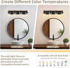 4-Light Farmhouse Bathroom Light Fixtures, Wood Matte Black Vanity Lights Over - Image 5