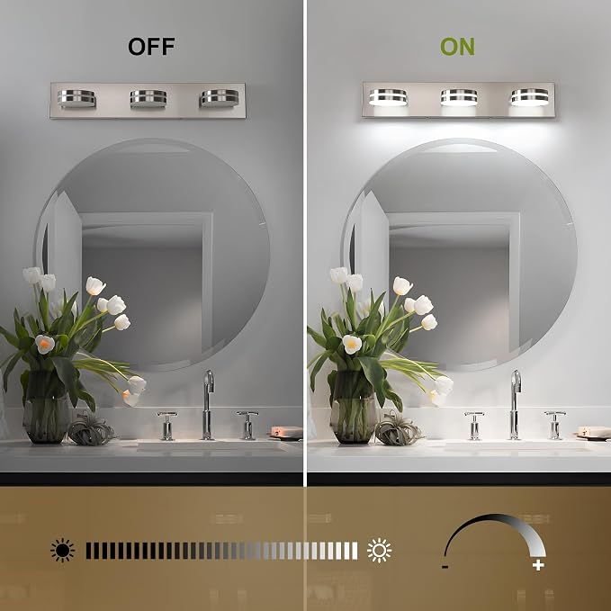 3-Light Bathroom Vanity Light, Brushed Nickel Bathroom Light Fixtures Over - Image 5