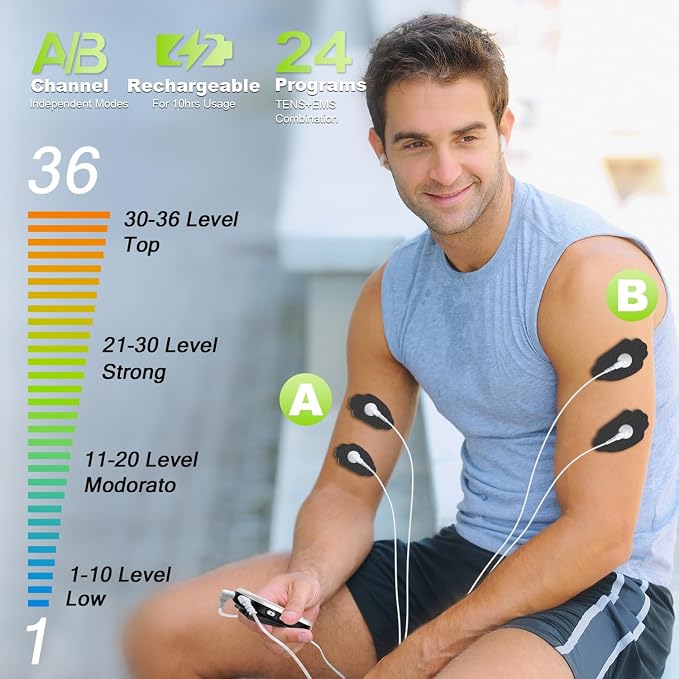 CESLIFF Dual Channel TENS EMS Unit Large Screen 24 Modes 36 Levels Intensity - Image 2
