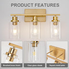 3 Light Bathroom Light Fixtures Brushed Brass Vanity Light Over Mirror Modern - Image 7