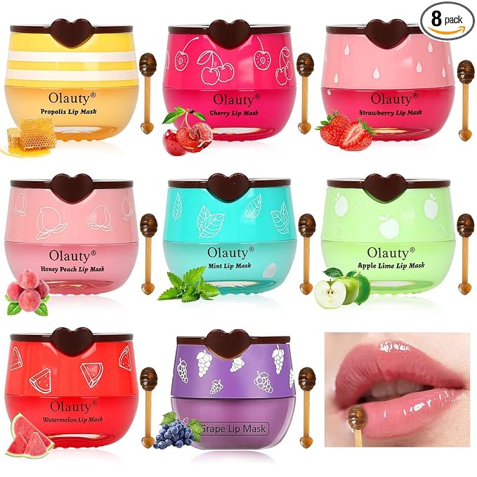 8 PCS Bee Lip Balm Honey Pot, Honey Lip Balm Bulk, Moisturising Sleep Lip Mask by Unknown