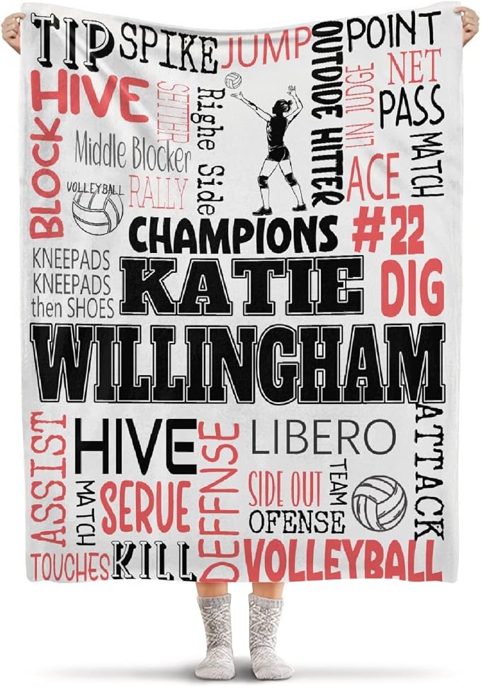 Custom Volleyball Blanket, Personalized Sport Throw by Padumuttara