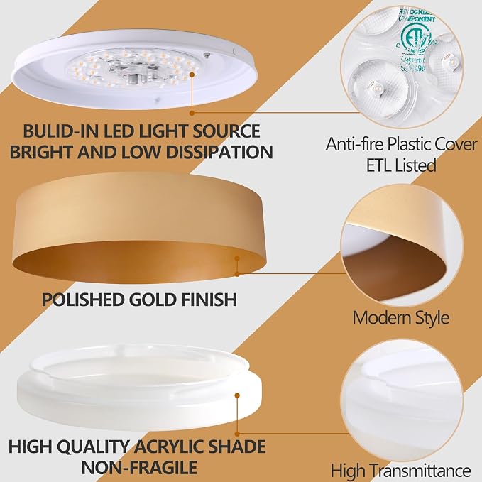 Bargeni Flush Mount Ceiling Light, 12.5 inch LED Ceiling Light Fixture - Image 3