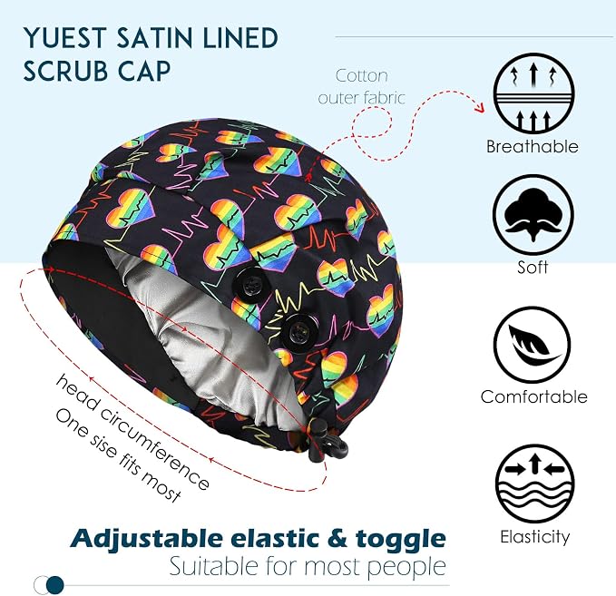 2 Pack Satin Lined Bouffant Scrub Caps - Image 2