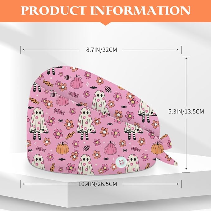 Adjustable Scrub Cap with Buttons & Sweatband, Working Hat with Elastic Tie Back - Image 3