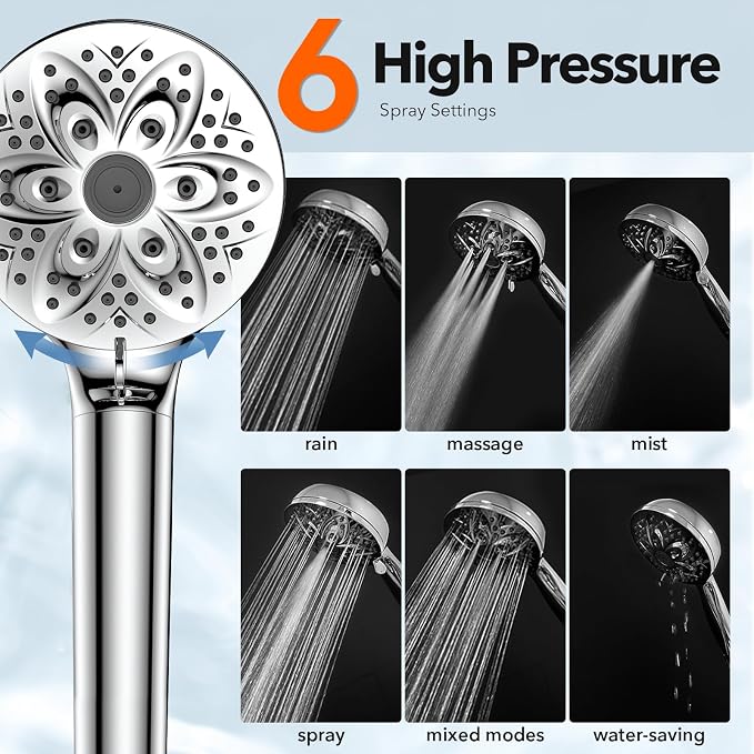 6-Setting Filtered Handheld Shower Head, JDO High Pressure Shower Head - Image 5