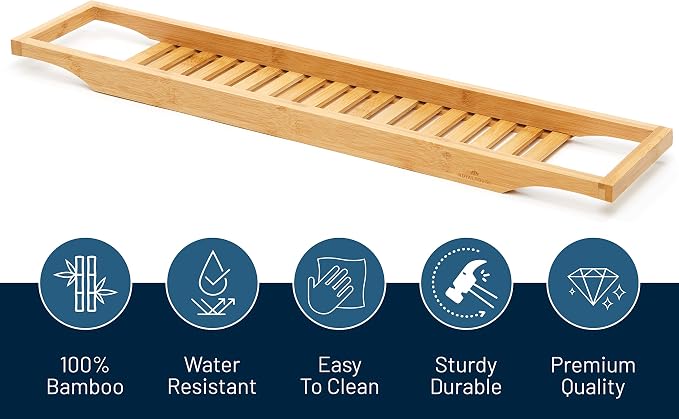 RoyalHouse Bamboo Bath Caddy Tray - Image 2