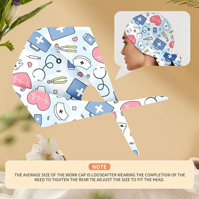 Adjustable Scrub Cap with Buttons & Sweatband, Working Hat with Elastic Tie Back - Image 5