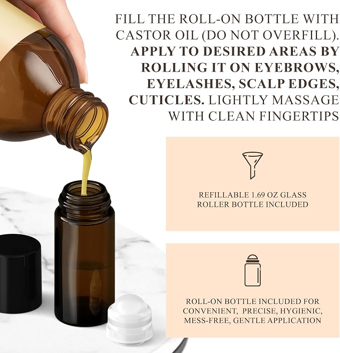 Handcraft Blends Cold-Pressed Organic Castor Oil 16 Fl Oz | Glass Bottle | Roll - Image 6
