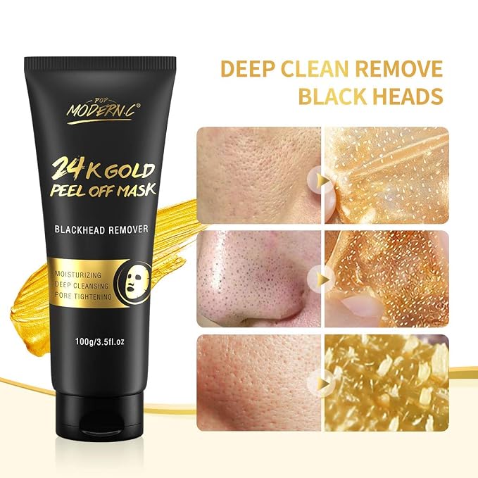 Blackhead Remover Mask, 24K Gold Peel Off Mask, Deep Cleansing, - Image 2