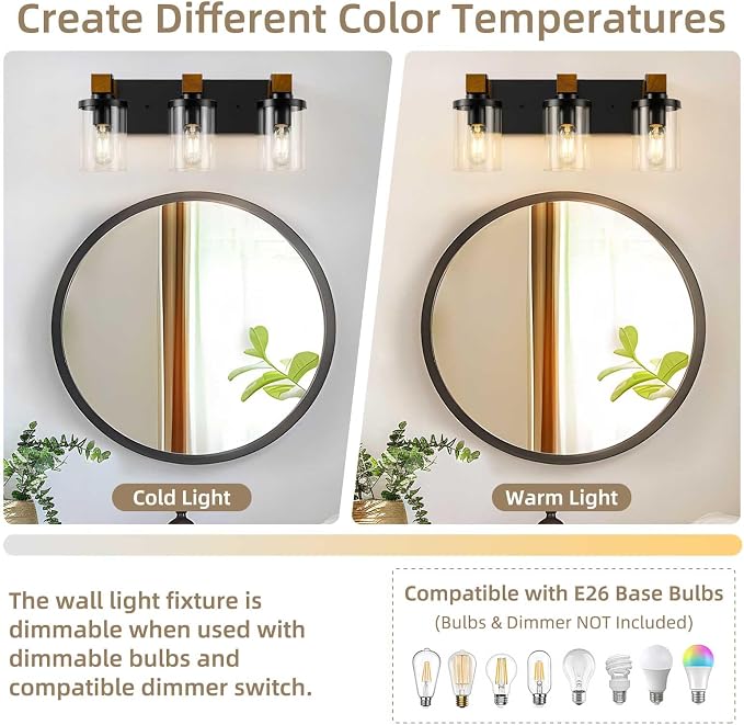 3-Light Farmhouse Bathroom Light Fixtures, Rustic Sconces Wall Lighting - Image 5