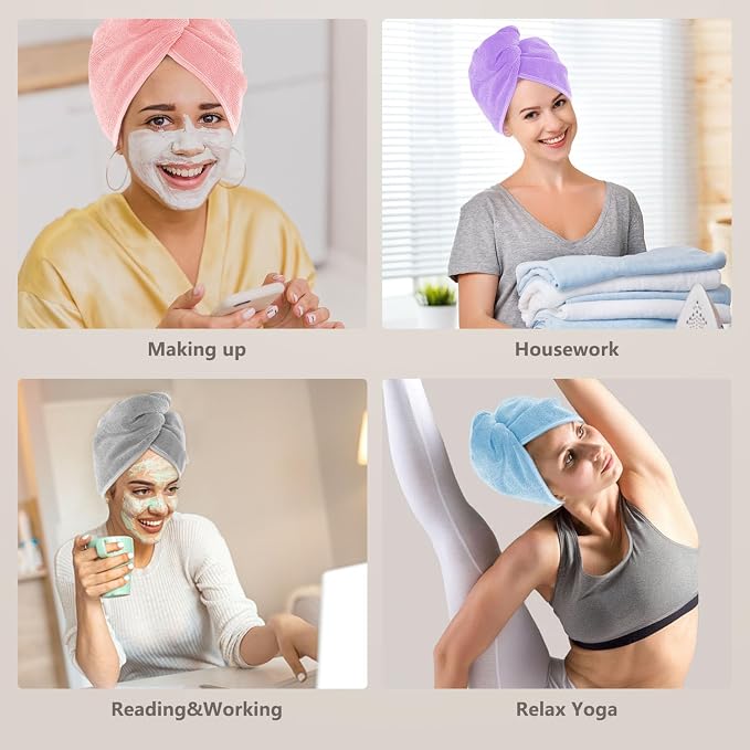 AIDEA Microfiber Hair Towel Wrap, 5 Pack Hair Turbans, Super Absorbent Quick - Image 6