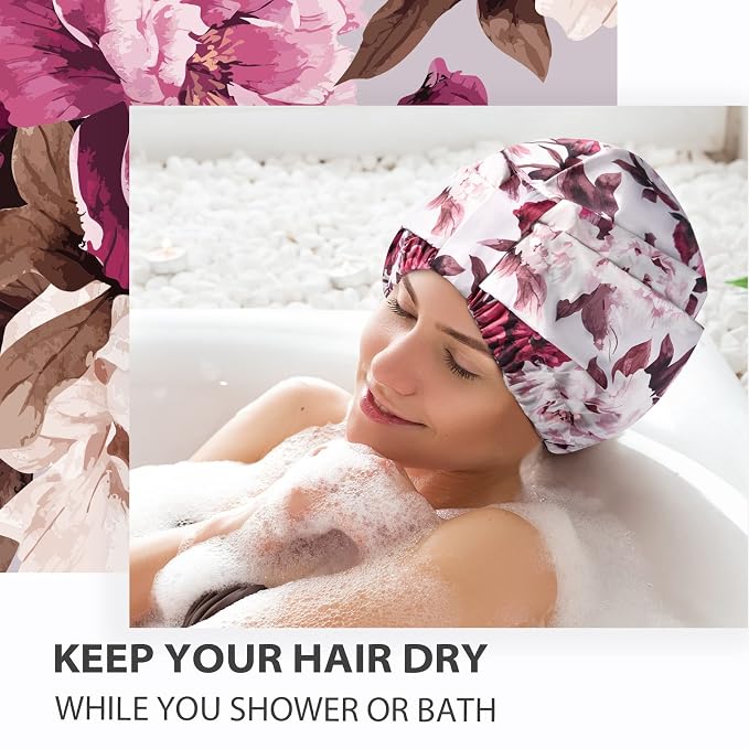 INNELO Luxury Shower Cap for Women Reusable Waterproof, Double Layered Shower - Image 5