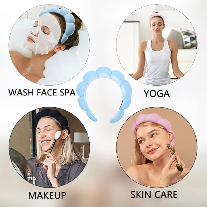 Luckybear Spa Headband for Washing Face, Velvet Makeup Headband, Bubble - Image 4
