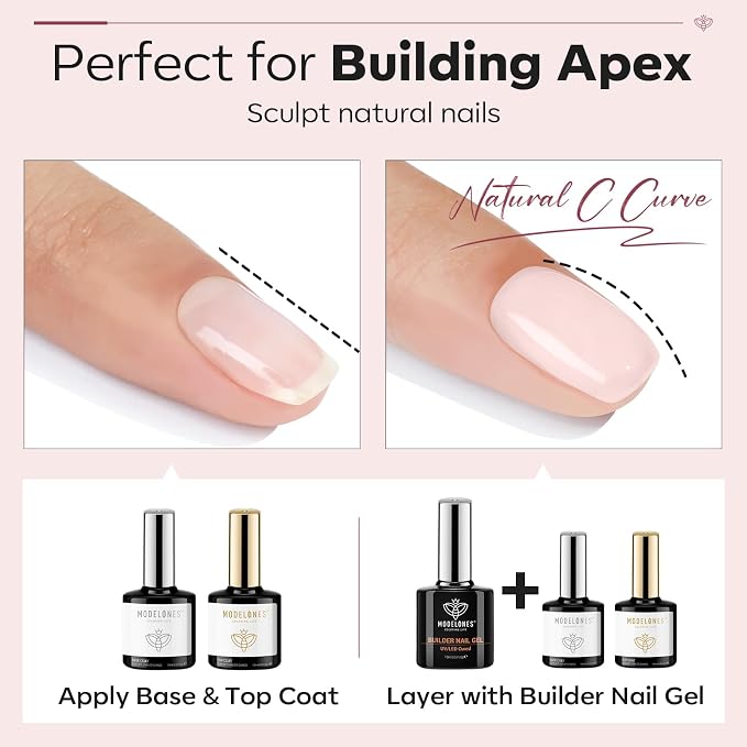 modelones Top Coat with Builder Nail Gel, Nude Pink Color Builder Top Nail Kit - Image 4