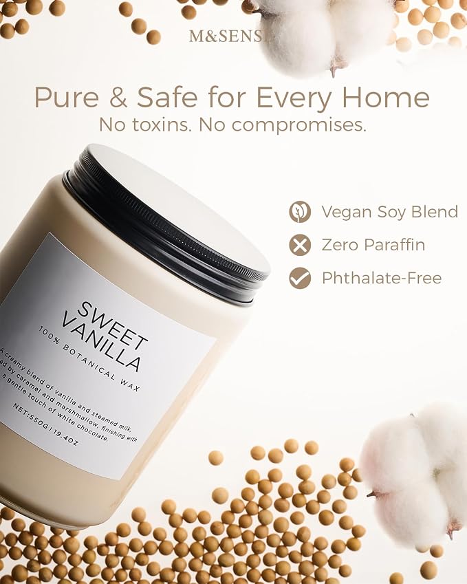 M&SENSE Vanilla Scented Candles, 19.4oz Large Natural Soy Wax, 110 Hours Long - Image 5