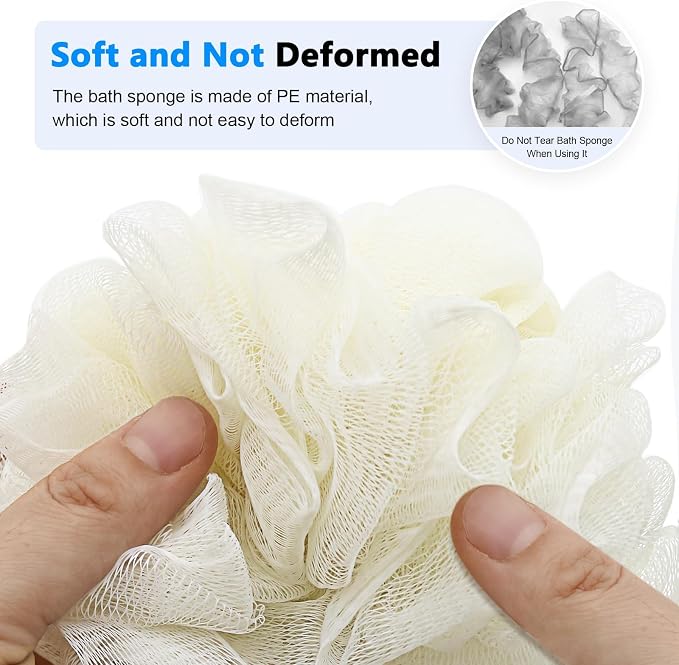 White Loofah on a Stick PE Soft Mesh Luffa Made of Soft and Sturdy Rubber - Image 3