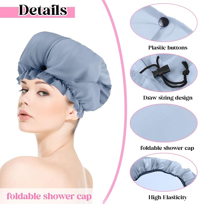 2 Pcs Large Shower Cap for Braids, Extra Long Shower Cap for Women Long Hair & - Image 3