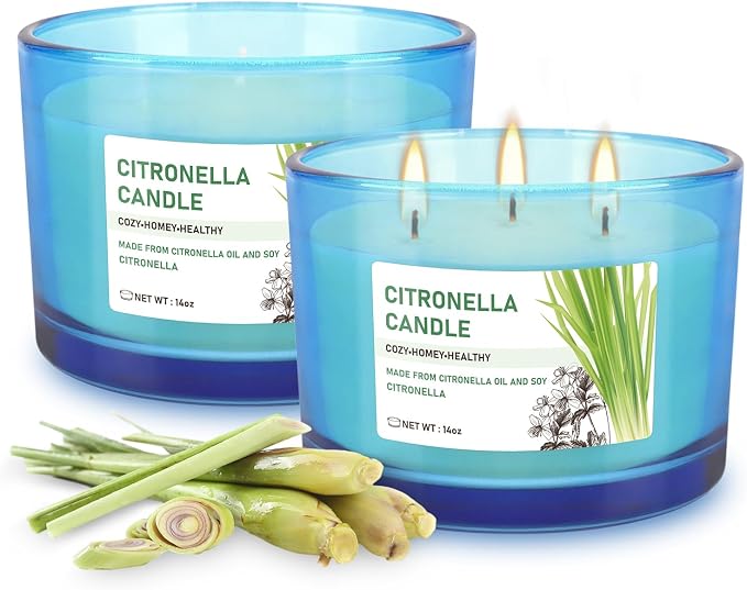 2x14oz Large 3-Wick Outdoor Indoor Citronella Candles, Long Lasting to 30 Hours - Image 3
