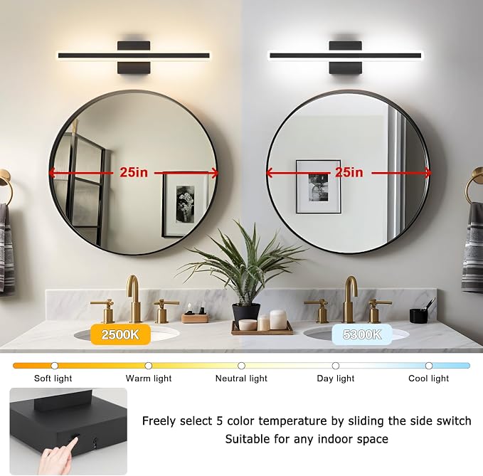 JUSHENG Black Vanity Lights for Bathroom, 24 Inch 20W 5CCT Dimmable Bathroom - Image 4