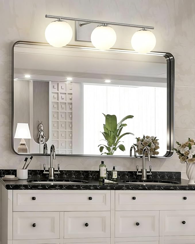New Bathroom Vanity Light Fixtures 3 Lights Brushed Nickel Glass Shade Modern - Image 6