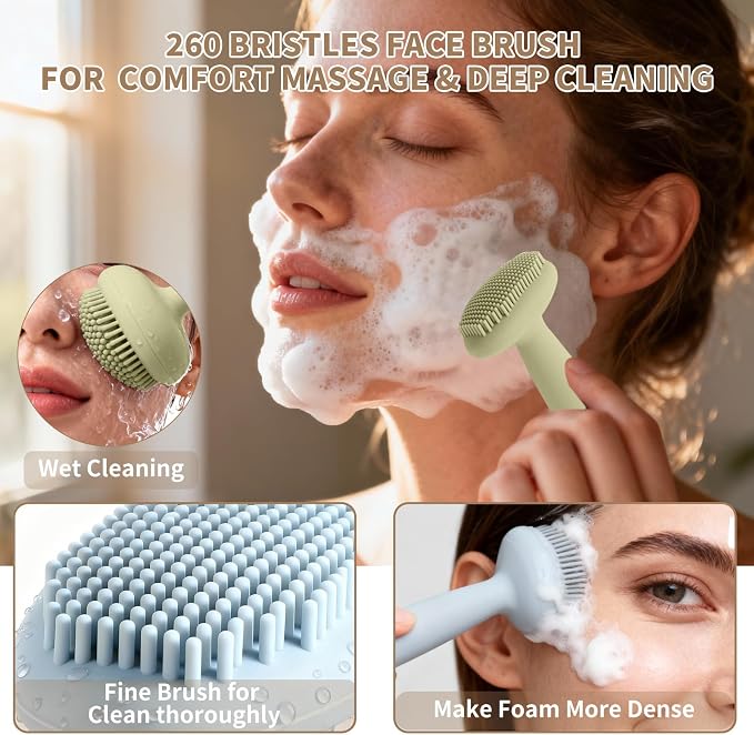 2 Pack Silicone Face Scrubber, 2 in 1 Facial Cleansing Brush & Face Mask - Image 2