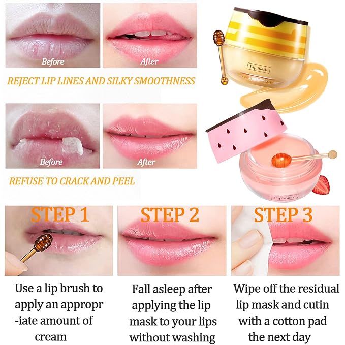 Bee Lip Balm Honey Pot, 4 Pack Honey & Strawberry Lip Mask Propolis Lip Mask - Image 4